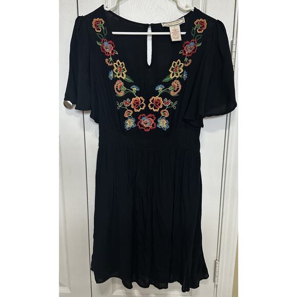 Flying Tomato Black Embroidered Midi Dress Size Large Boho - Picture 1 of 7